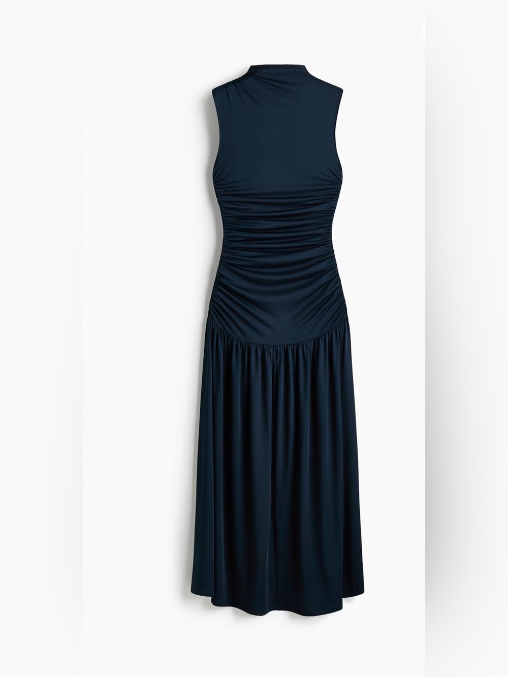 H&M navy blue Sleeveless Ruched Maxi Dress with Long Sash
